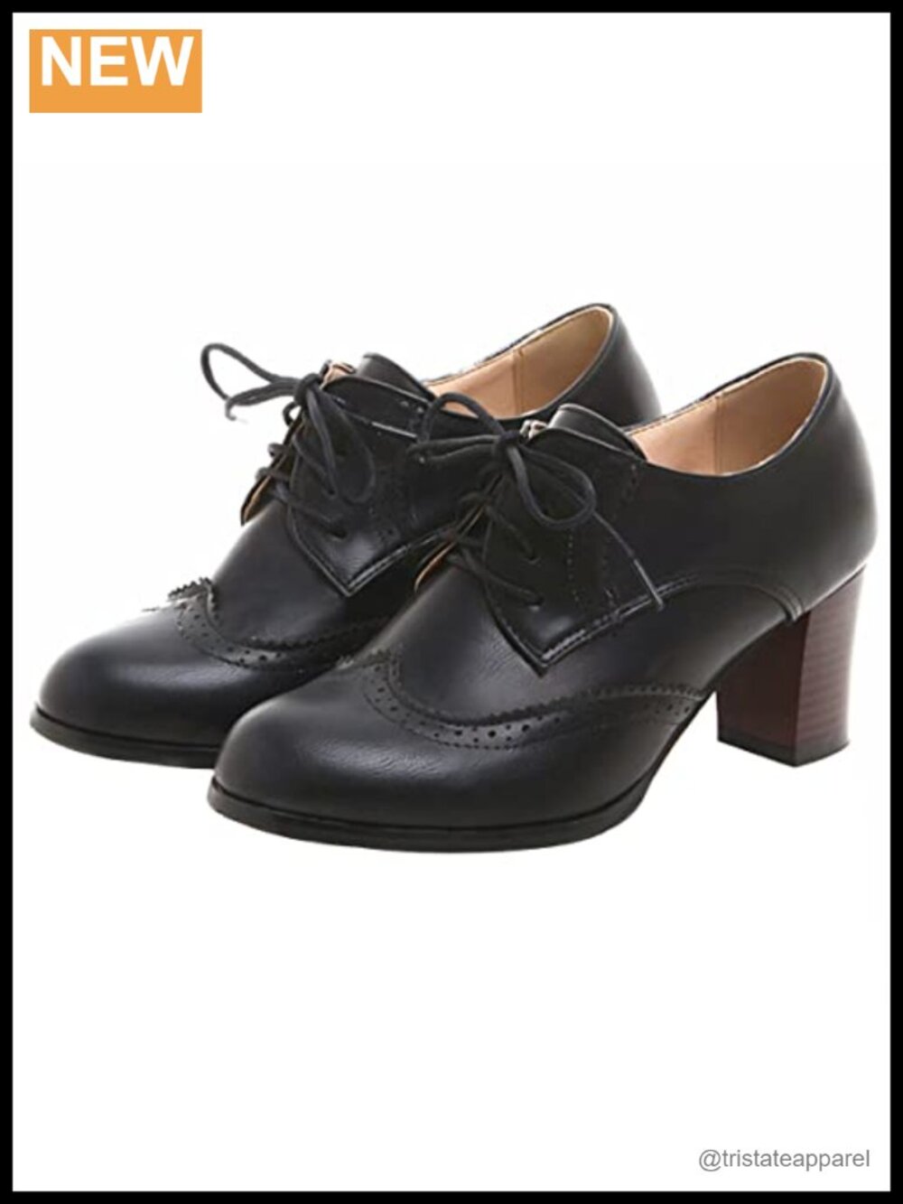 Womens Chunky High Heels Wingtip Oxfords Round Toe Lace Up Stacked Block Heel